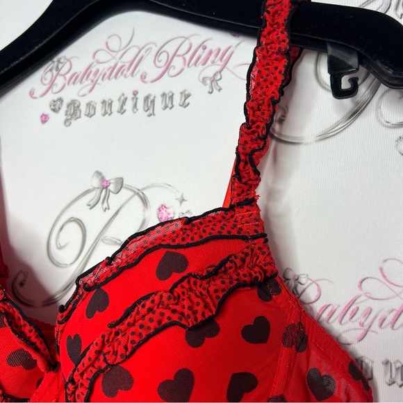 Nature intimates babydoll Chemise heart polka dot ❤️ red and black Lacey y2k - Picture 5 of 7